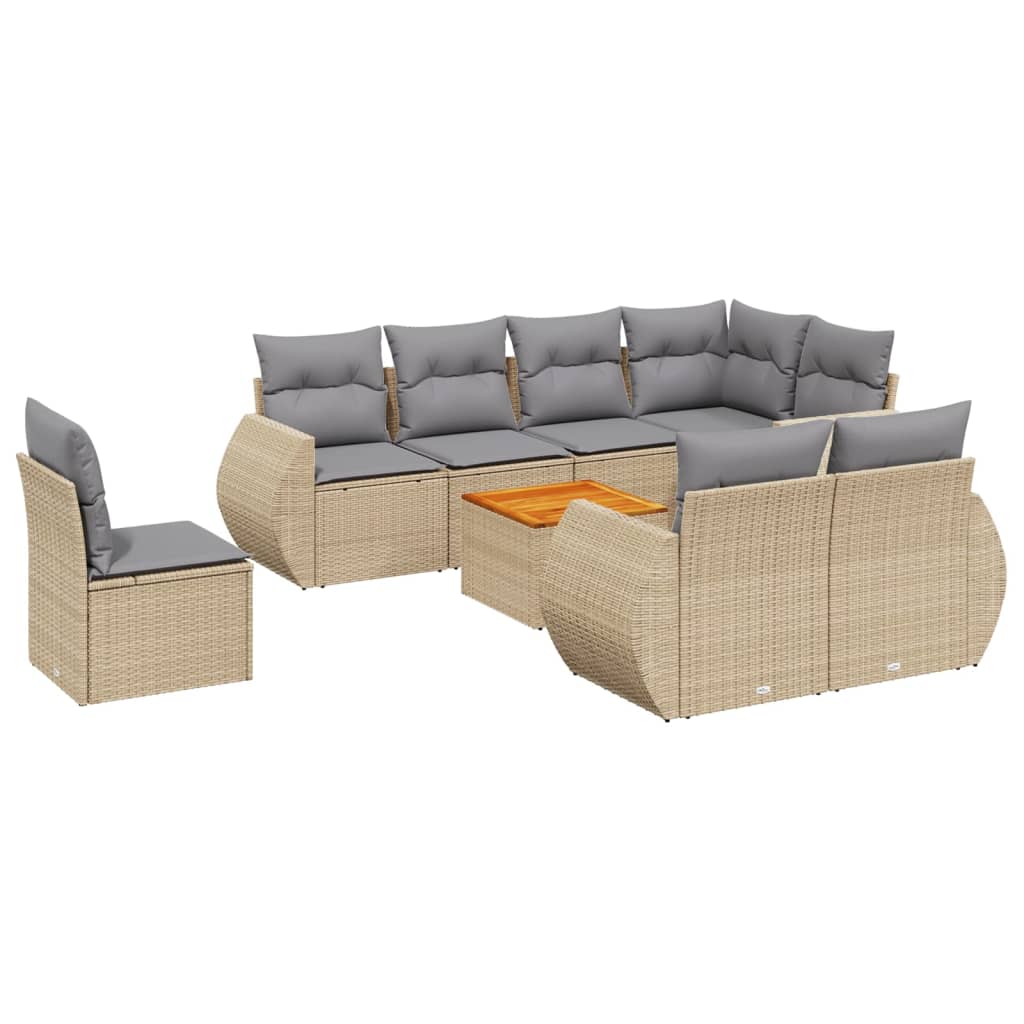 Thumbnail - vidaXL 9-tlg. Garten-Sofagarnitur mit Kissen Beige Poly Rattan