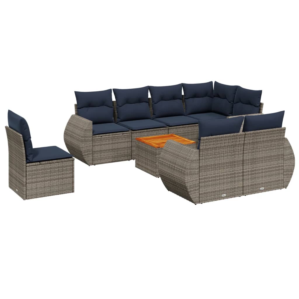Thumbnail - vidaXL 9-teiliges Gartensofa-Set mit Kissen, grau, Polyrattan