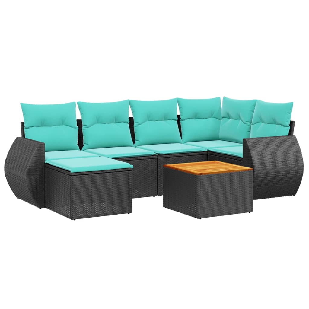 Thumbnail - vidaXL 7-teiliges Gartensofa-Set mit Kissen, schwarzes Polyrattan
