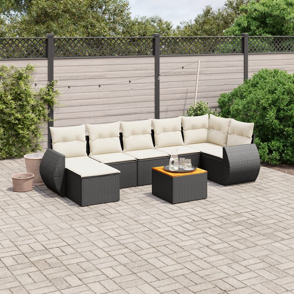 8-tlg. Garten-Sofagarnitur mit Kissen Schwarz Poly Rattan