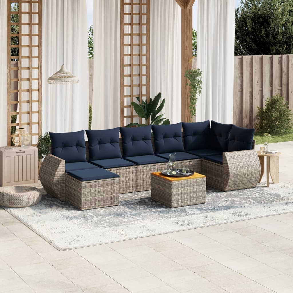 vidaXL 8-teiliges Gartensofa-Set mit Kissen, grau, Polyrattan