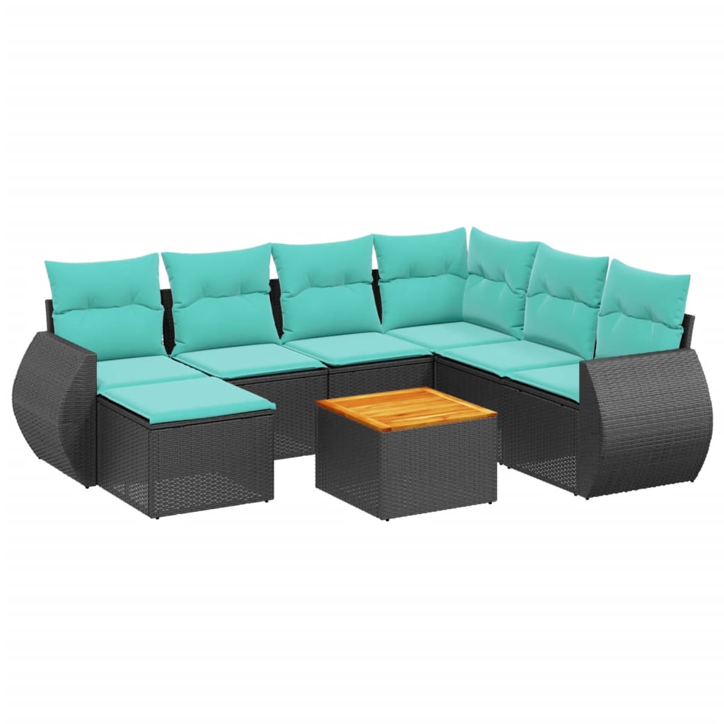vidaXL 8-teiliges Gartensofa-Set mit Kissen, schwarzes Polyrattan – Bild 2