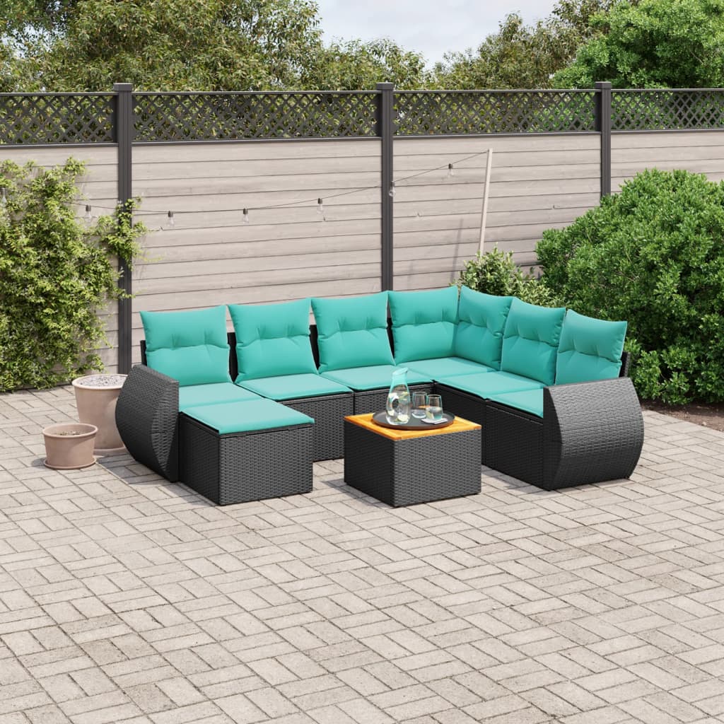 8 Piece Patio Sofa Set with Cushions Black Poly Rattan