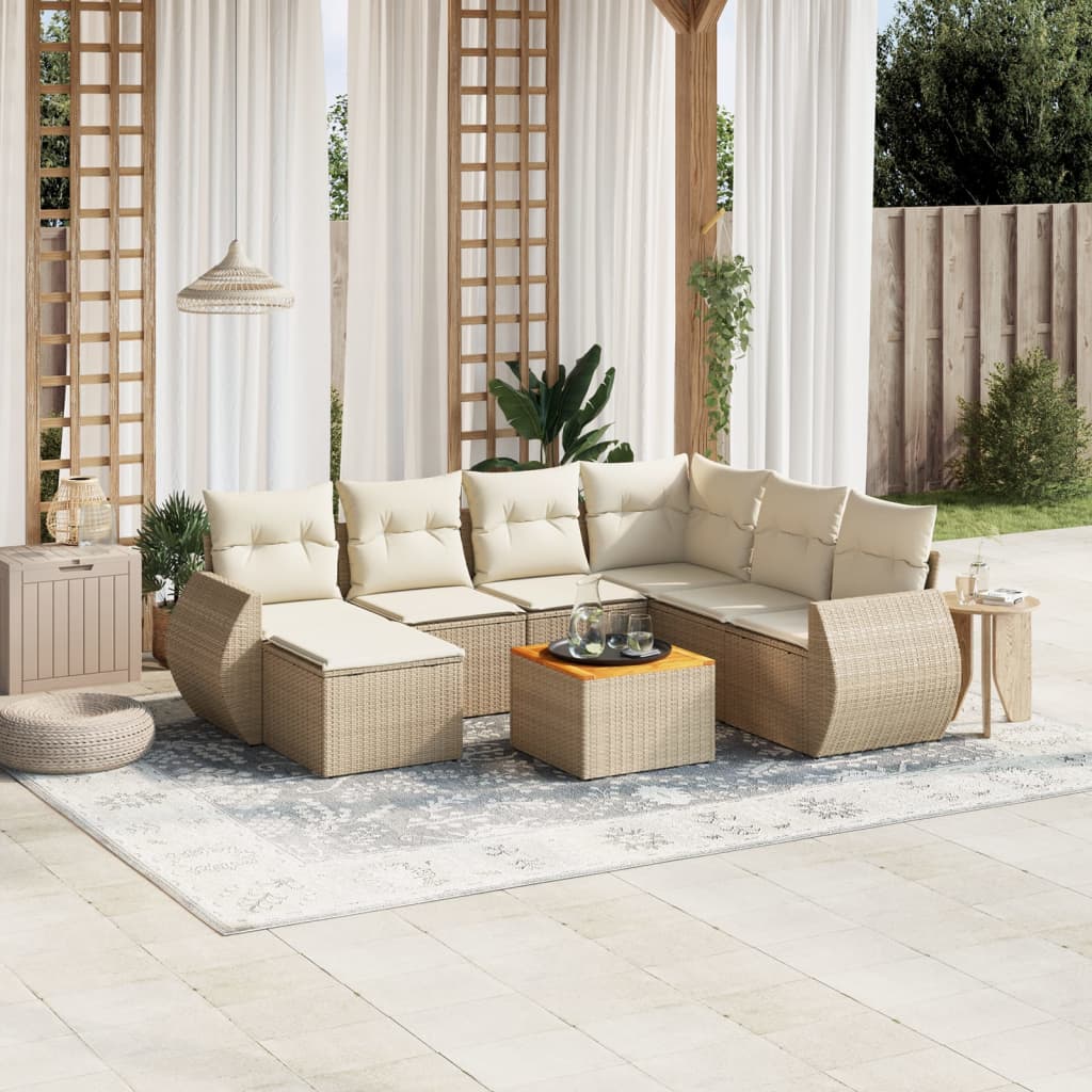 vidaXL 8-tlg. Garten-Sofagarnitur mit Kissen Beige Poly Rattan