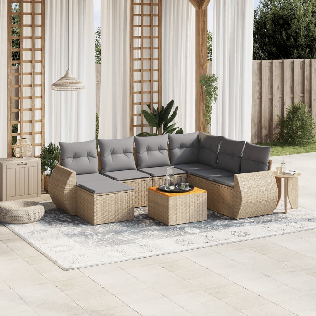 vidaXL 8-tlg. Garten-Sofagarnitur mit Kissen Beige Poly Rattan