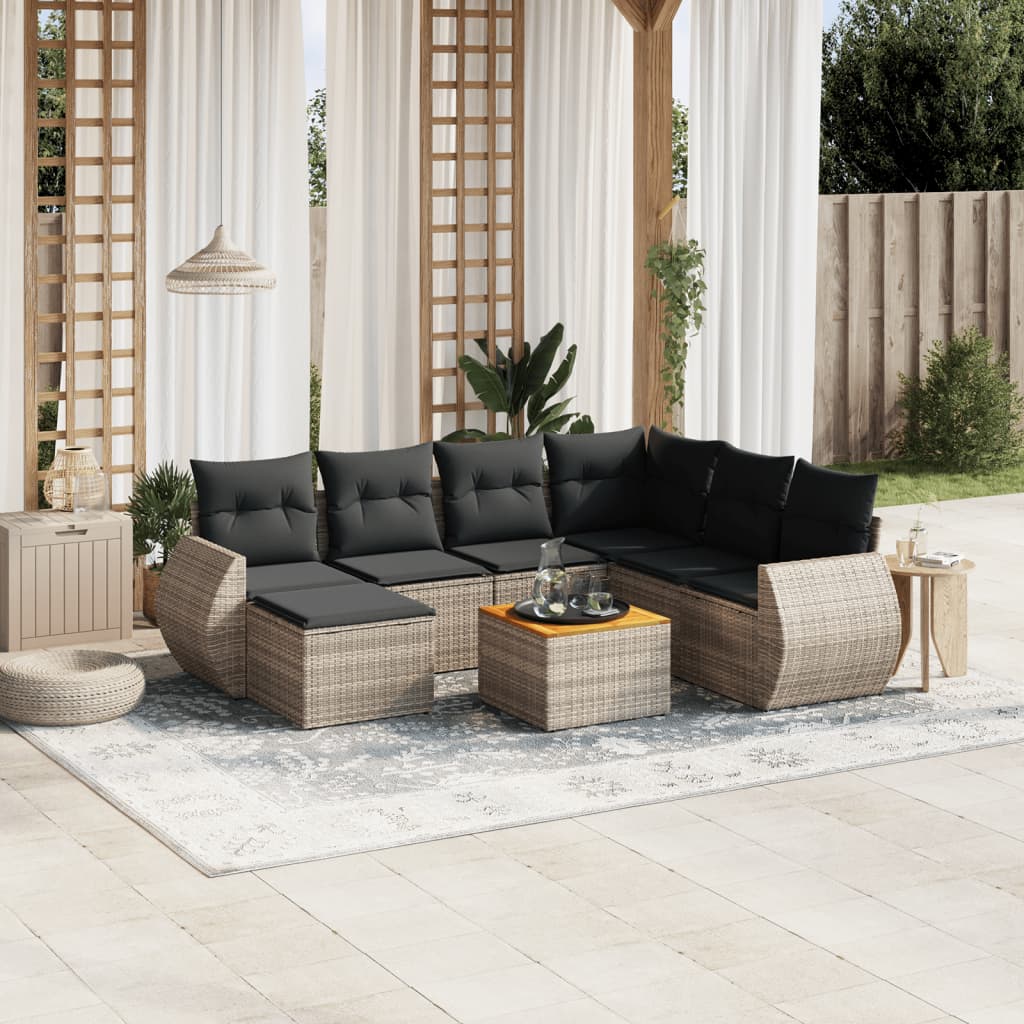 vidaXL 8-tlg. Garten-Sofagarnitur mit Kissen Grau Poly Rattan