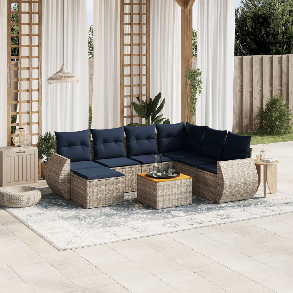 vidaXL 8-teiliges Gartensofa-Set mit Kissen, grau, Polyrattan