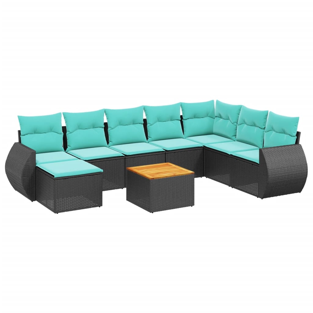Thumbnail - vidaXL 9-teiliges Gartensofa-Set mit Kissen, schwarzes Polyrattan