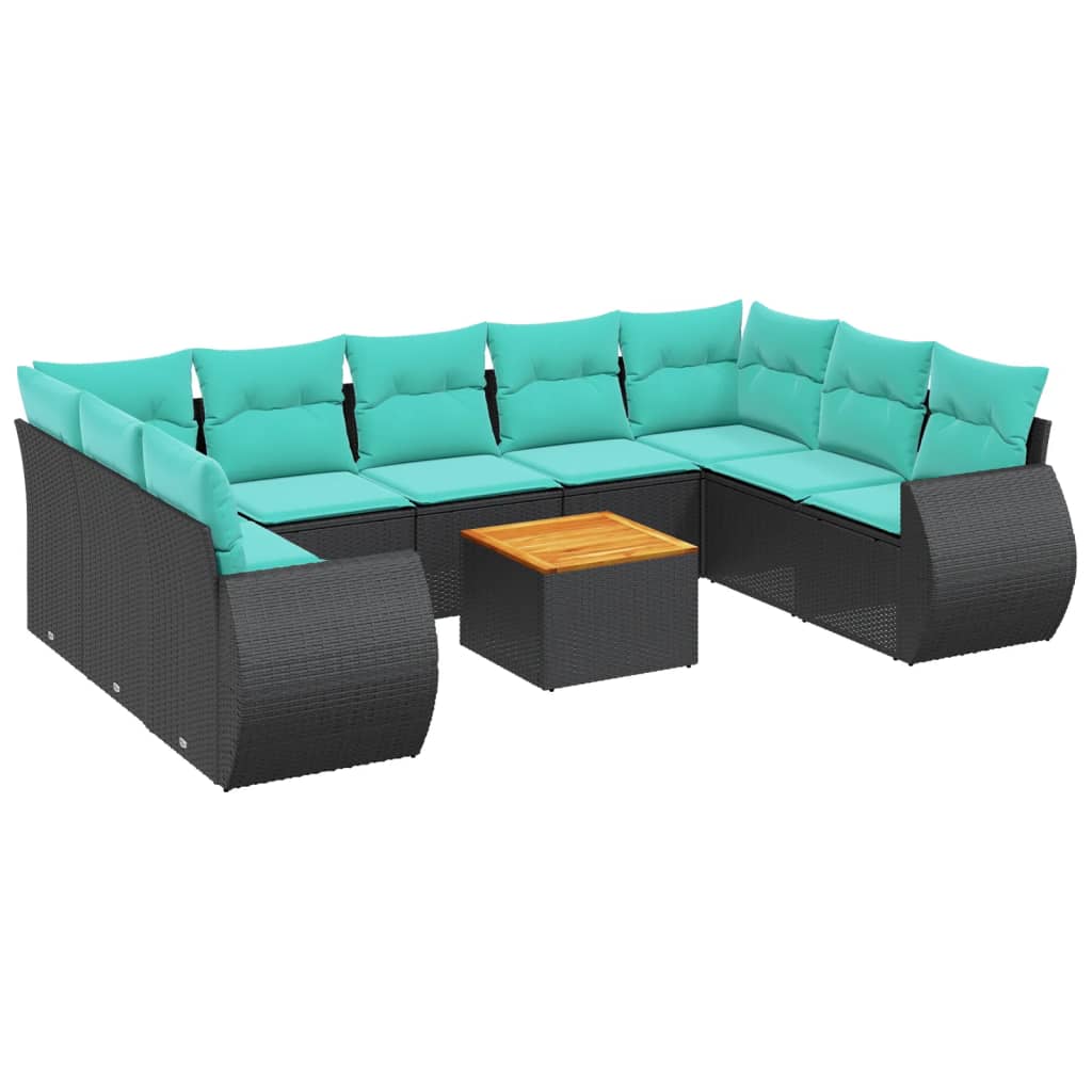 Thumbnail - vidaXL 10-teiliges Gartensofa-Set mit Kissen, schwarzes Polyrattan
