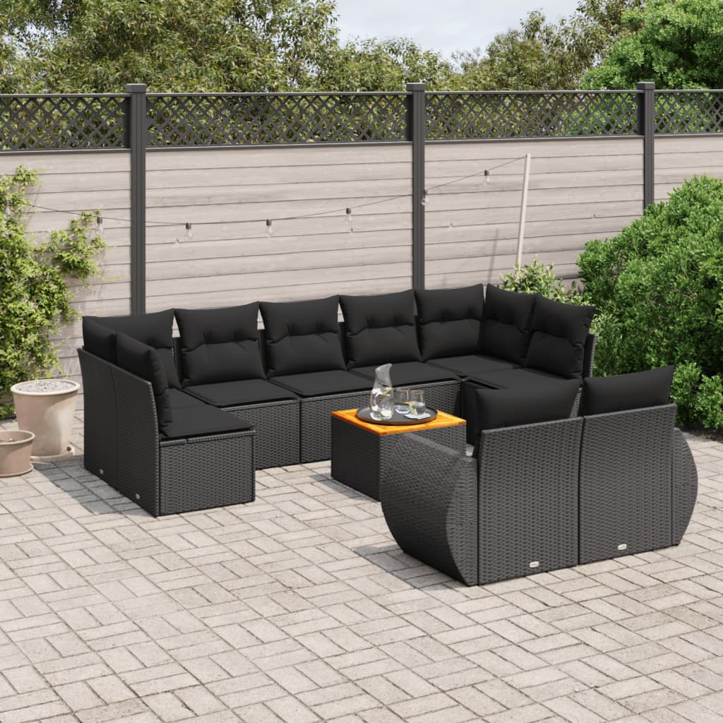 vidaXL 10-tlg. Garten-Sofagarnitur mit Kissen Schwarz Poly Rattan