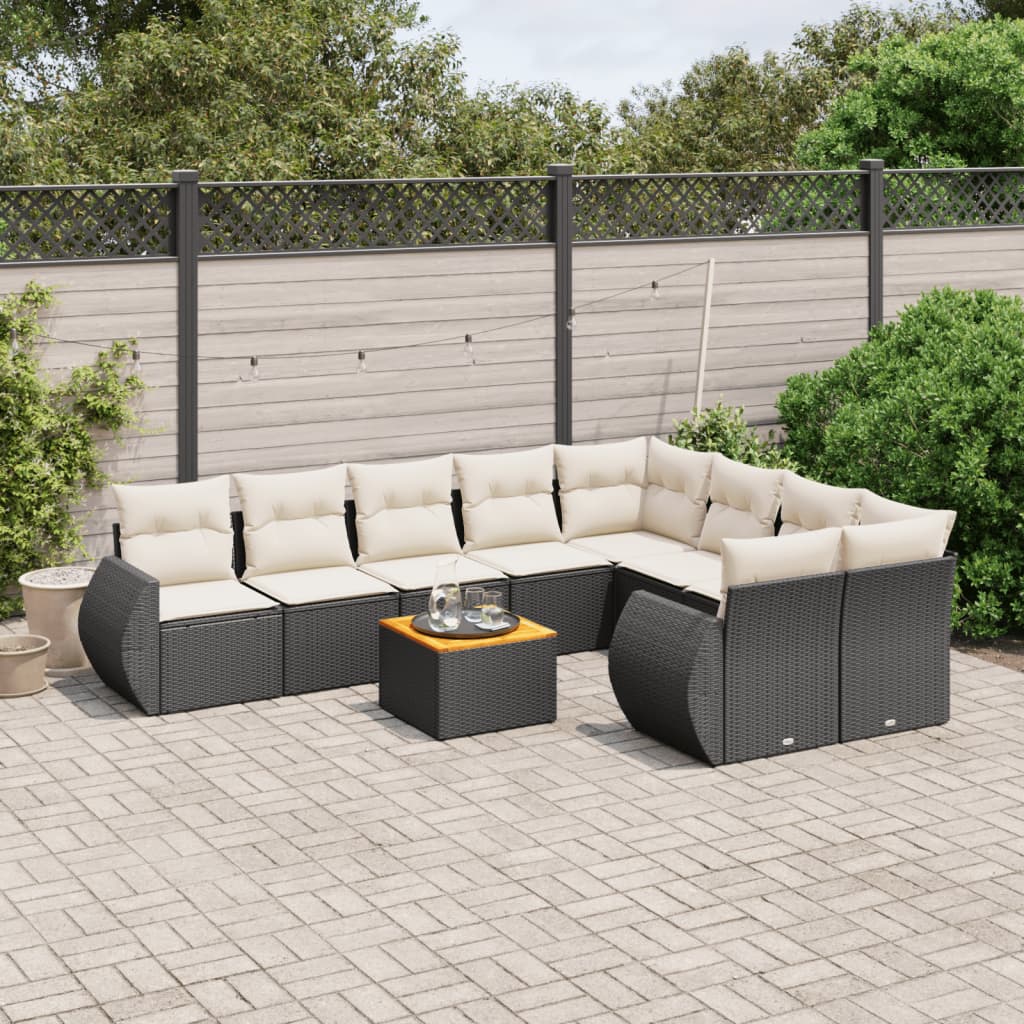 vidaXL Salon de jardin 10 pcs avec coussins noir résine tressée