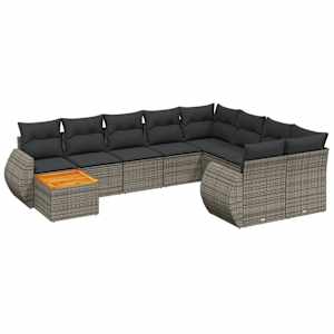 vidaXL 10-osaline aiadiivani komplekt patjadega, hall, pol&uuml;rotang