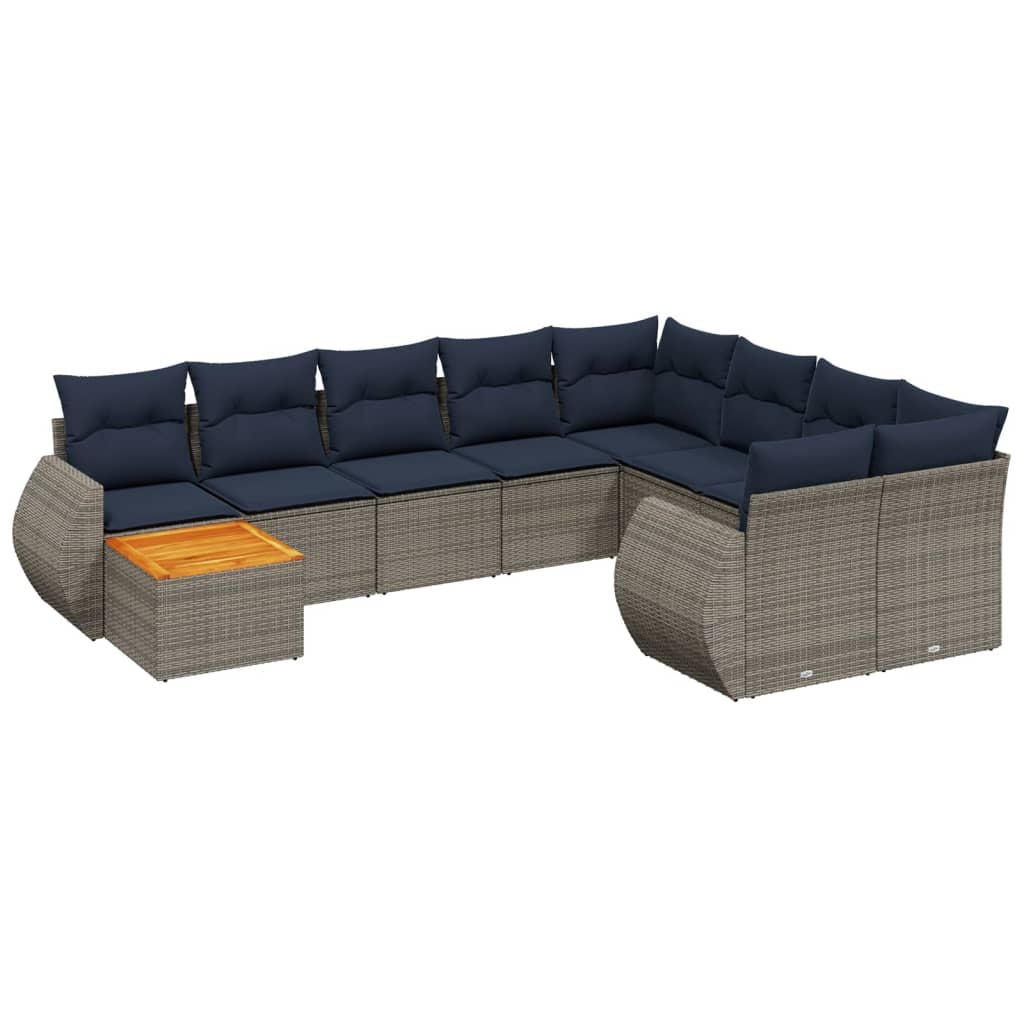 Thumbnail - vidaXL 10-teiliges Gartensofa-Set mit Kissen, grau, Polyrattan