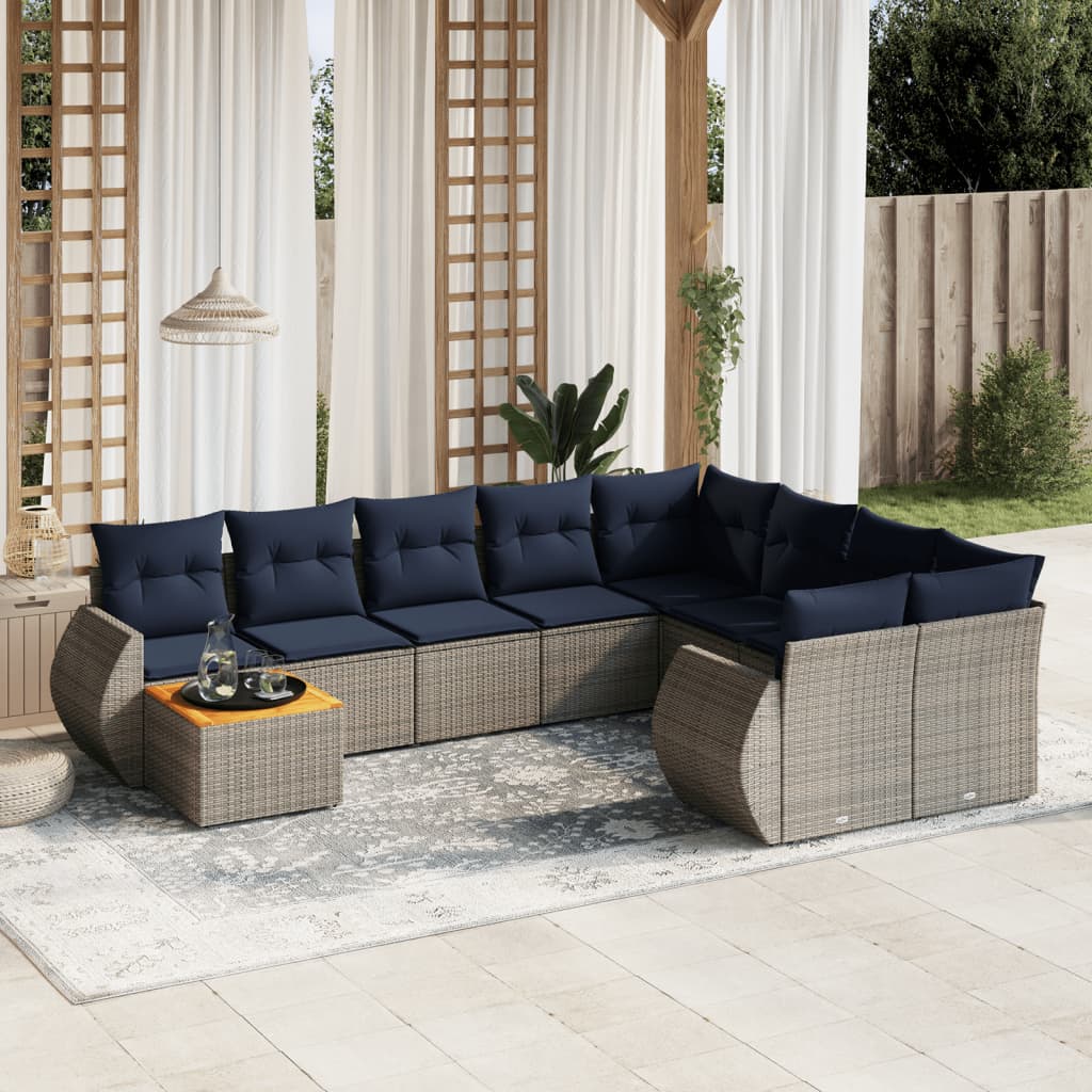Thumbnail - vidaXL 10-teiliges Gartensofa-Set mit Kissen, grau, Polyrattan