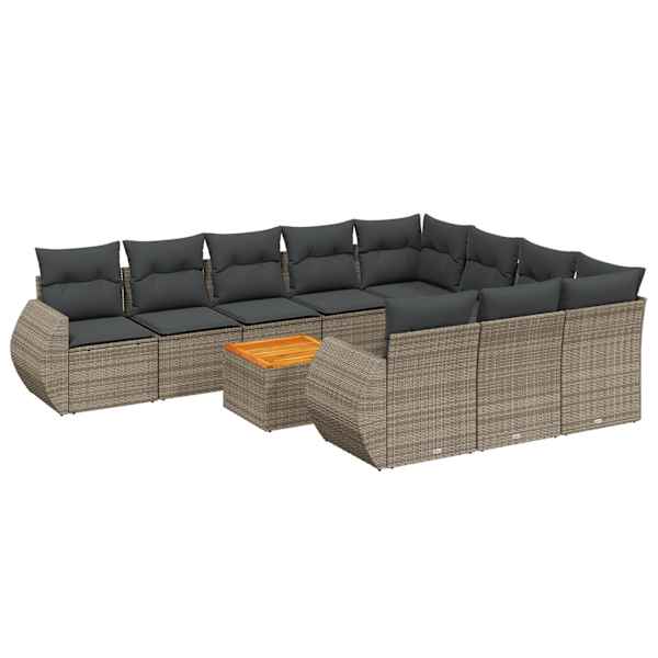 vidaXL 11-osaline aiadiivani komplekt patjadega, hall, pol&uuml;rotang
