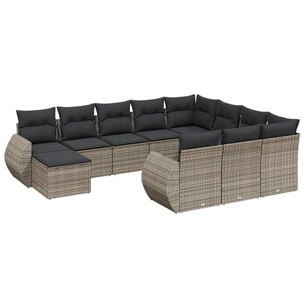 vidaXL 11-osaline aiadiivani komplekt patjadega, hall, pol&uuml;rotang