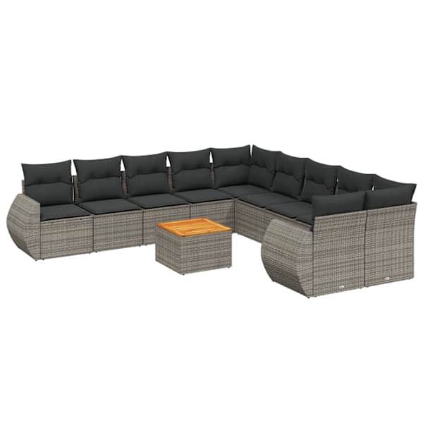 vidaXL 11-osaline aiadiivani komplekt patjadega, hall, pol&uuml;rotang