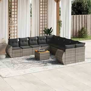 Vrtna sedežna garnitura 11-delna z blazinami siv poli ratan