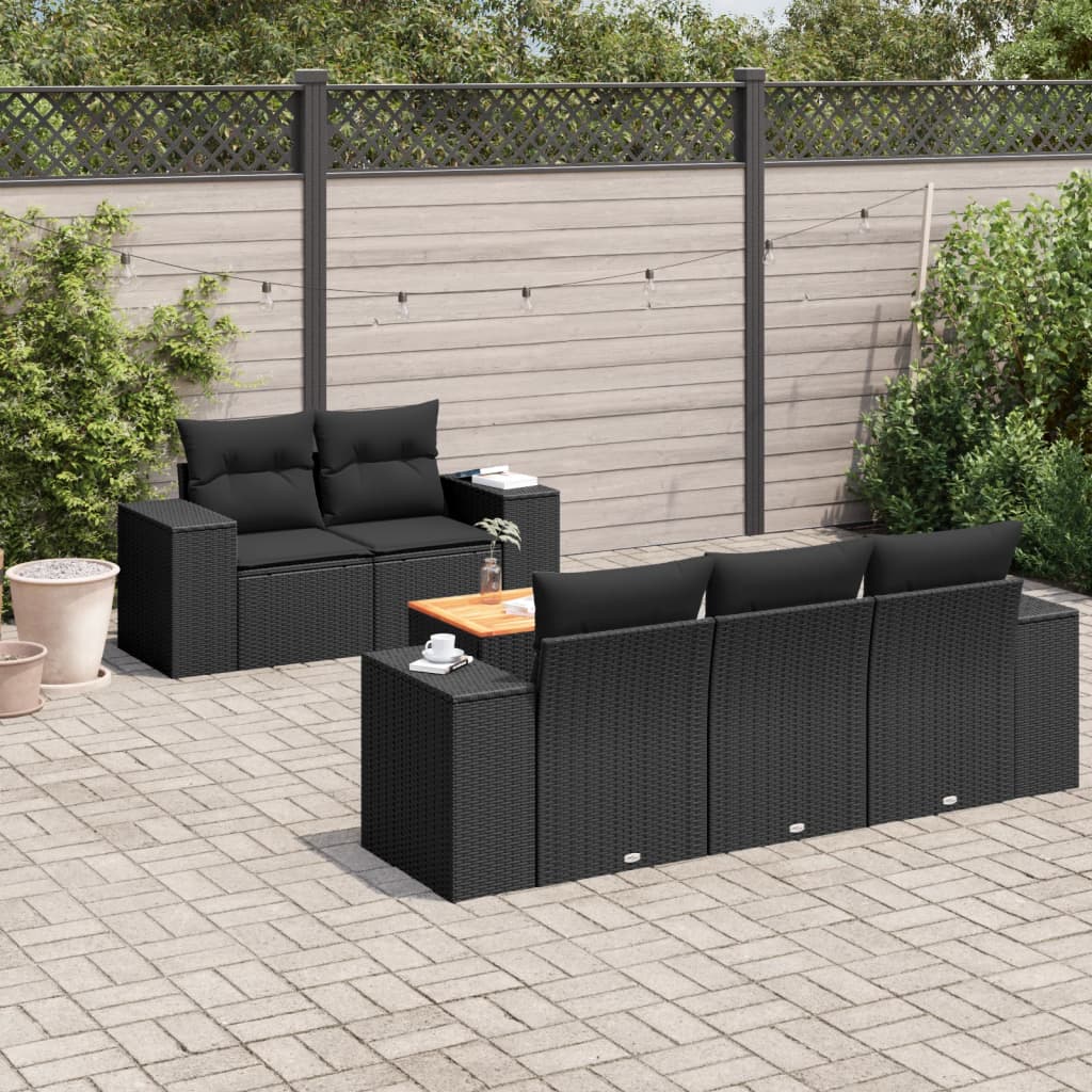 vidaXL 6-tlg. Garten-Sofagarnitur mit Kissen Schwarz Poly Rattan