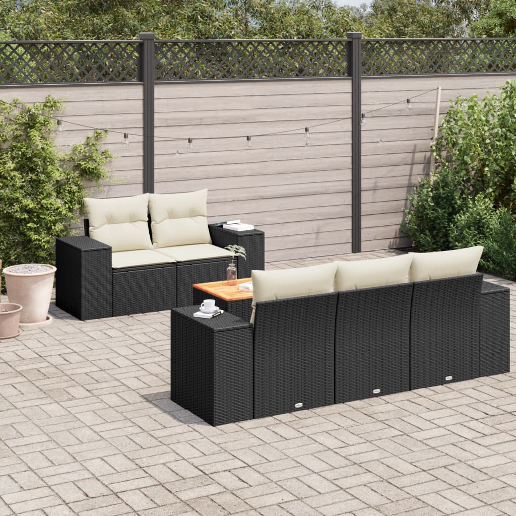 vidaXL 6-tlg. Garten-Sofagarnitur mit Kissen Schwarz Poly Rattan