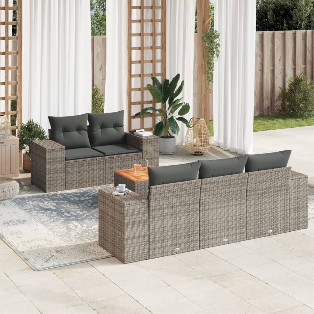 vidaXL 6-tlg. Garten-Sofagarnitur mit Kissen Grau Poly Rattan