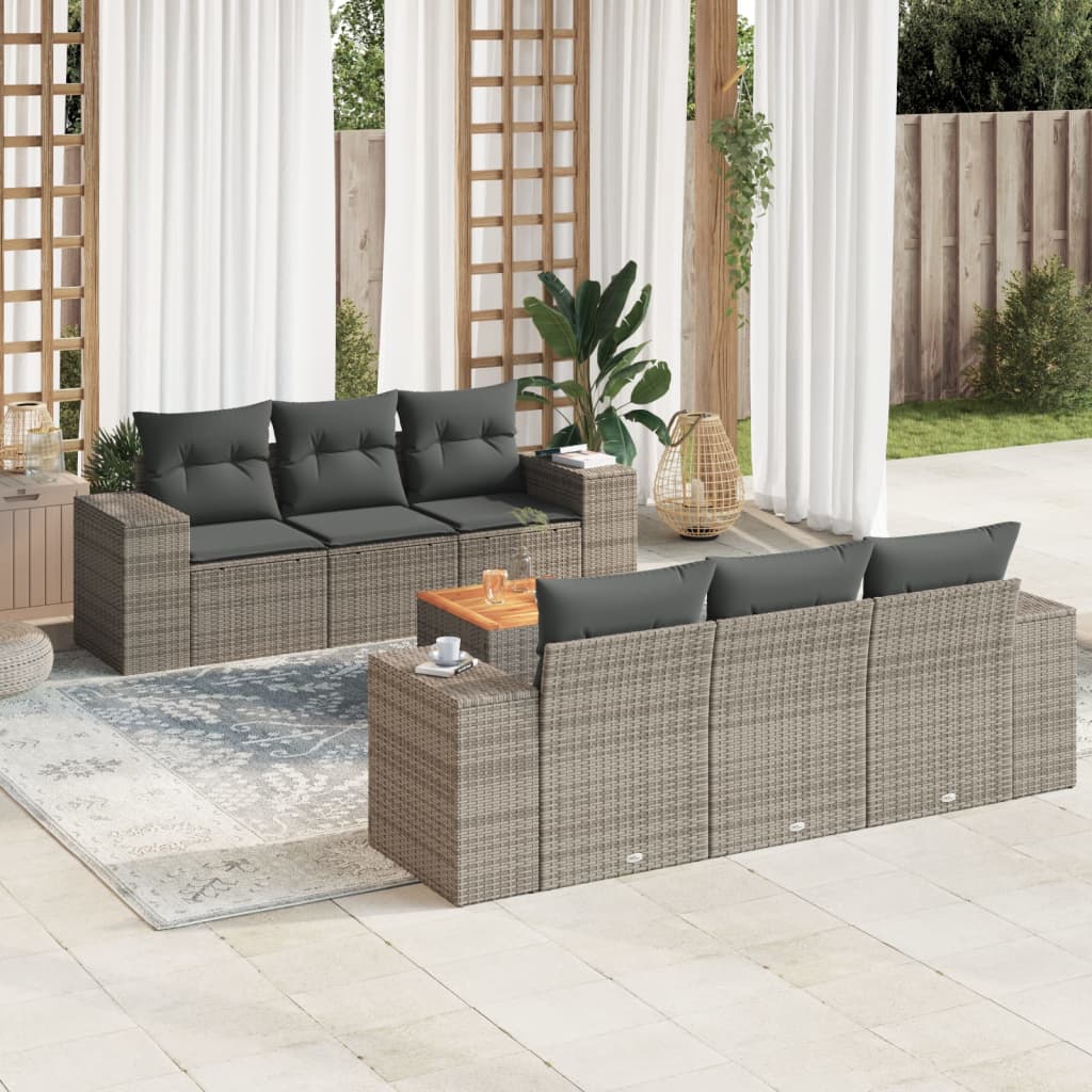 vidaXL 7-tlg. Garten-Sofagarnitur mit Kissen Grau Poly Rattan