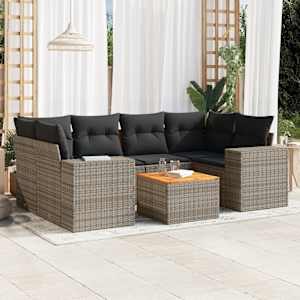 Vrtna sedežna garnitura 7-delna z blazinami siv poli ratan