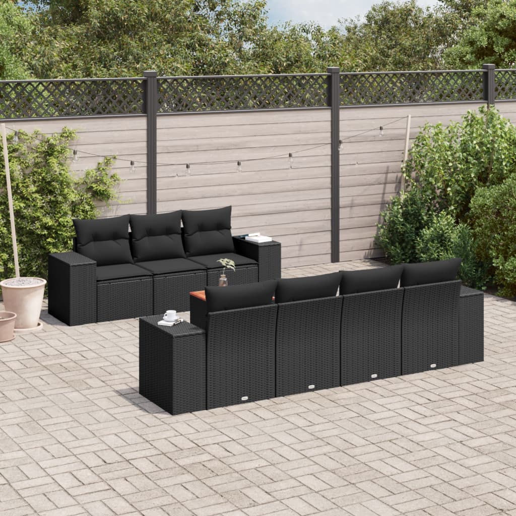 vidaXL 8-tlg. Garten-Sofagarnitur mit Kissen Schwarz Poly Rattan