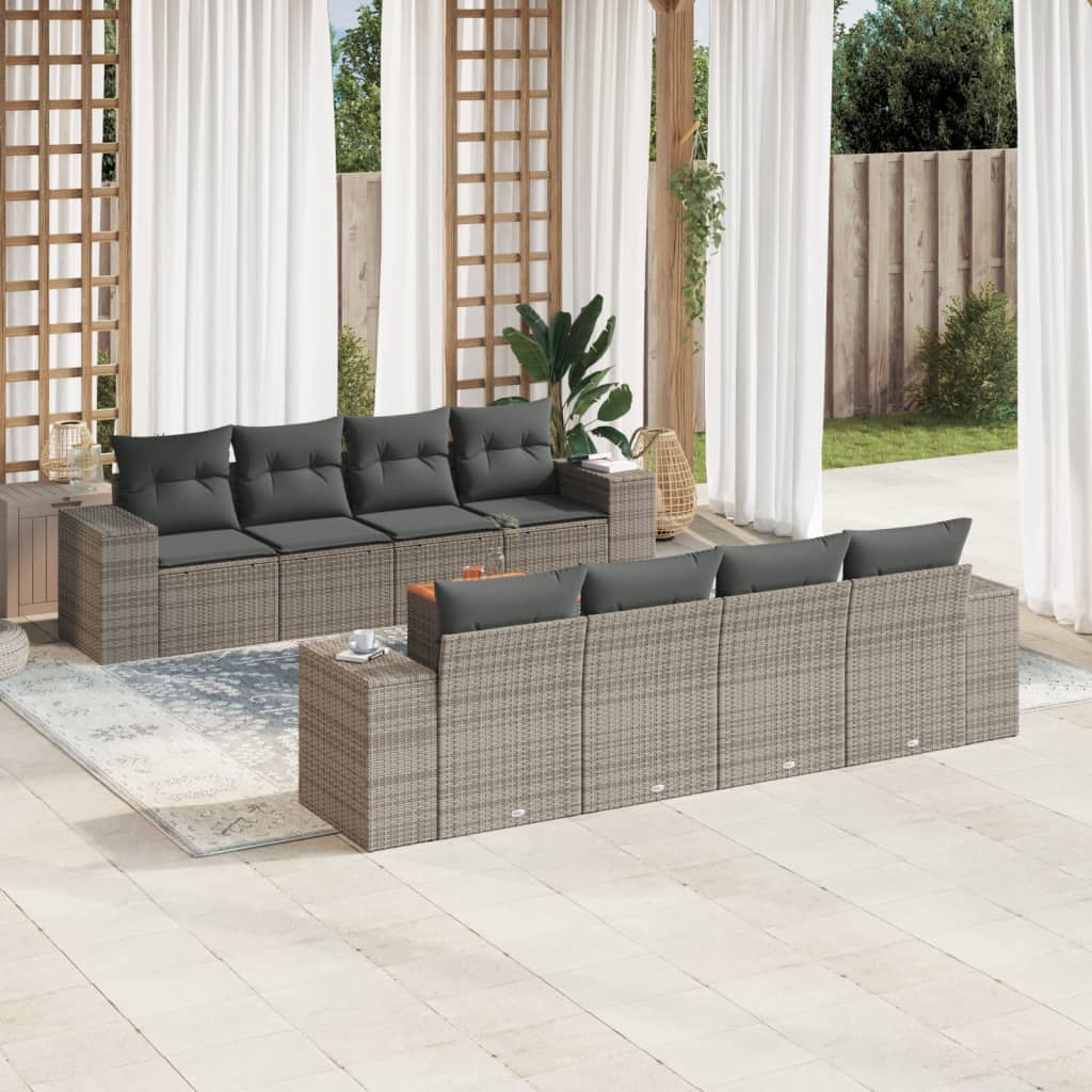 vidaXL 9-tlg. Garten-Sofagarnitur mit Kissen Grau Poly Rattan