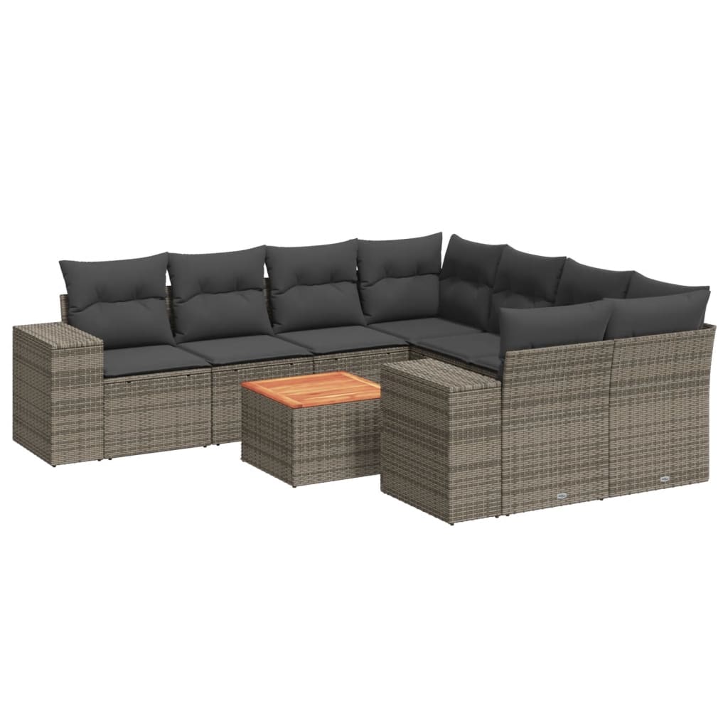 Thumbnail - vidaXL 9-tlg. Garten-Sofagarnitur mit Kissen Grau Poly Rattan