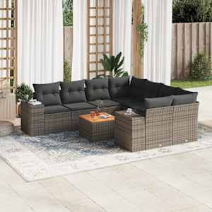 Vrtna sedežna garnitura 9-delna z blazinami siv poli ratan