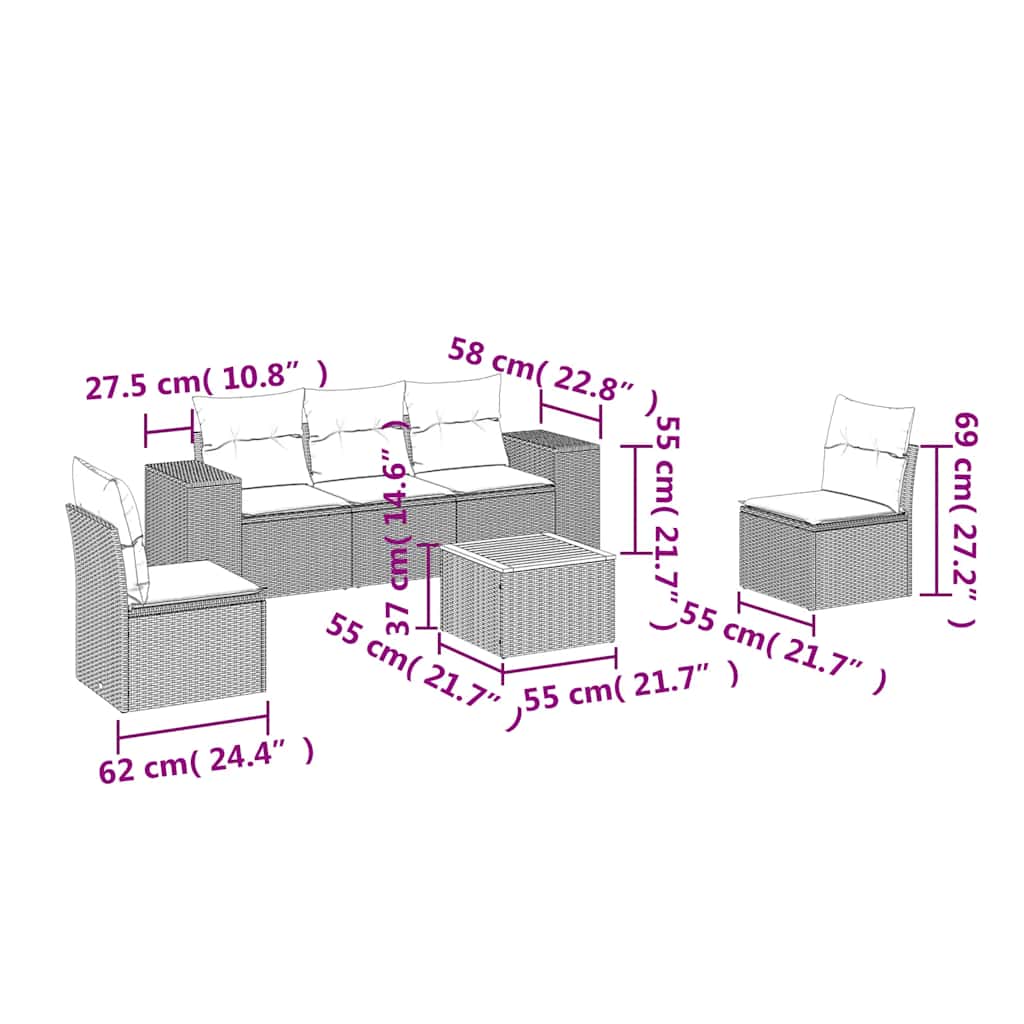 Set mobilier de grădină cu perne, 6 piese, negru, poliratan 3225383 - imagine 3