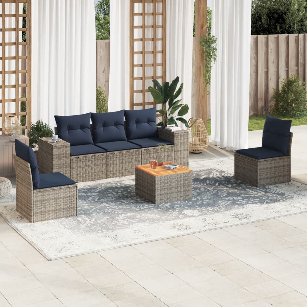 Set de sofás de jardín 6 pzas con cojines ratán sintético gris