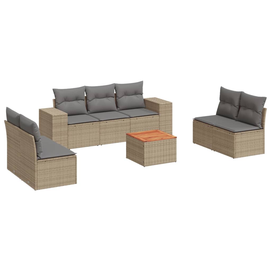 Thumbnail - vidaXL 8-tlg. Garten-Sofagarnitur mit Kissen Beige Poly Rattan