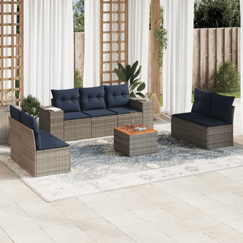 8 Piece Patio Sofa Set with Cushions Gray Poly Rattan