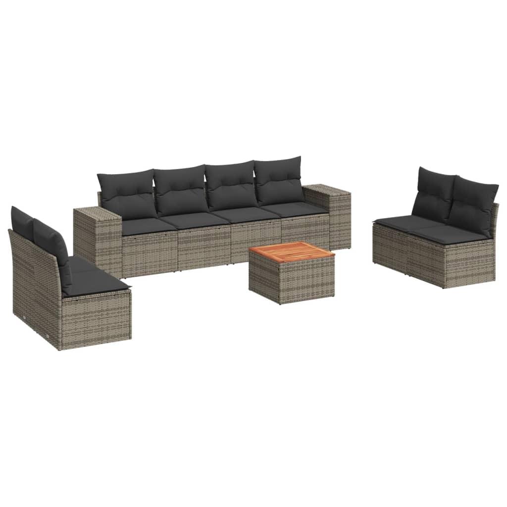 Thumbnail - vidaXL 9-tlg. Garten-Sofagarnitur mit Kissen Grau Poly Rattan