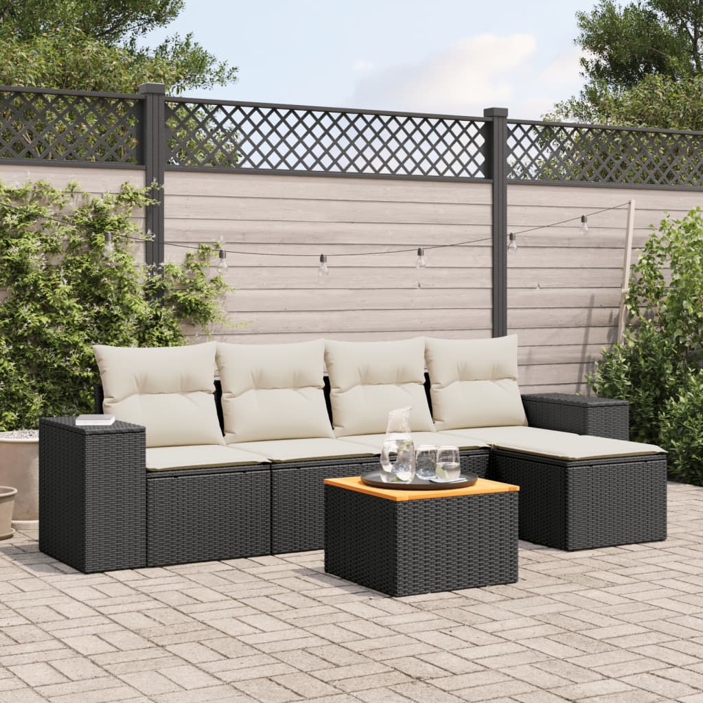 vidaXL 6 pcs conjunto sofás de jardim c/ almofadões vime PE preto