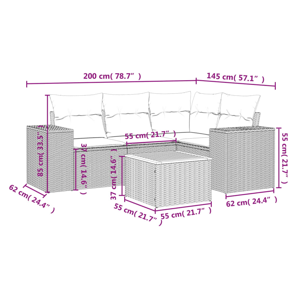 Thumbnail - vidaXL 5-tlg. Garten-Sofagarnitur mit Kissen Grau Poly Rattan