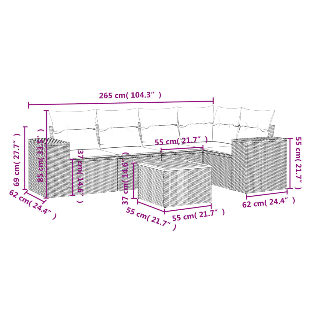 Set mobilier de grădină cu perne, 6 piese, negru, poliratan 3225432 - imagine 3