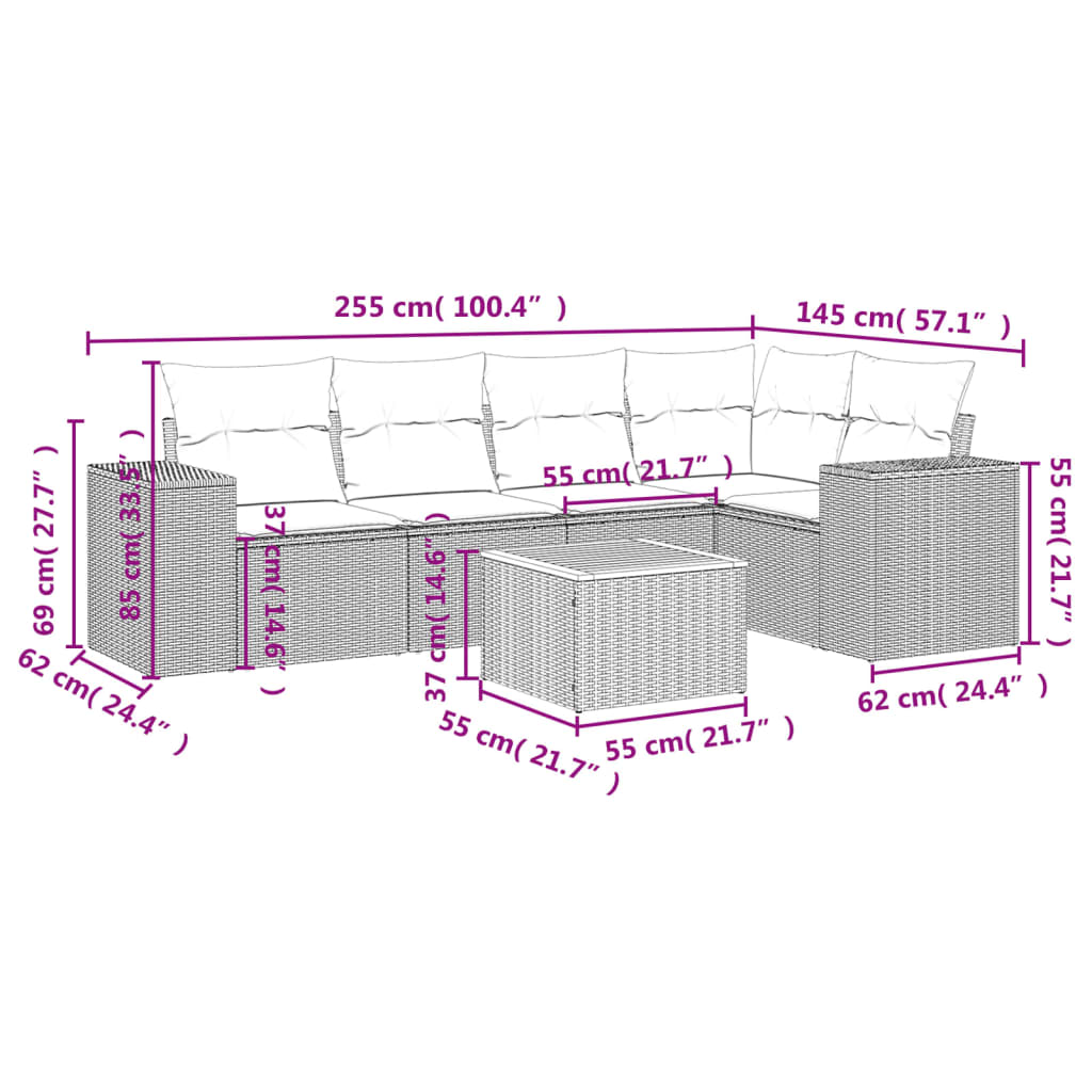 Set mobilier grădină cu perne, 6 piese, gri, poliratan 3225437 - imagine 3
