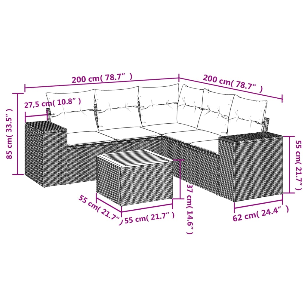 Set mobilier grădină cu perne, 6 piese, gri, poliratan 3225444 - imagine 3