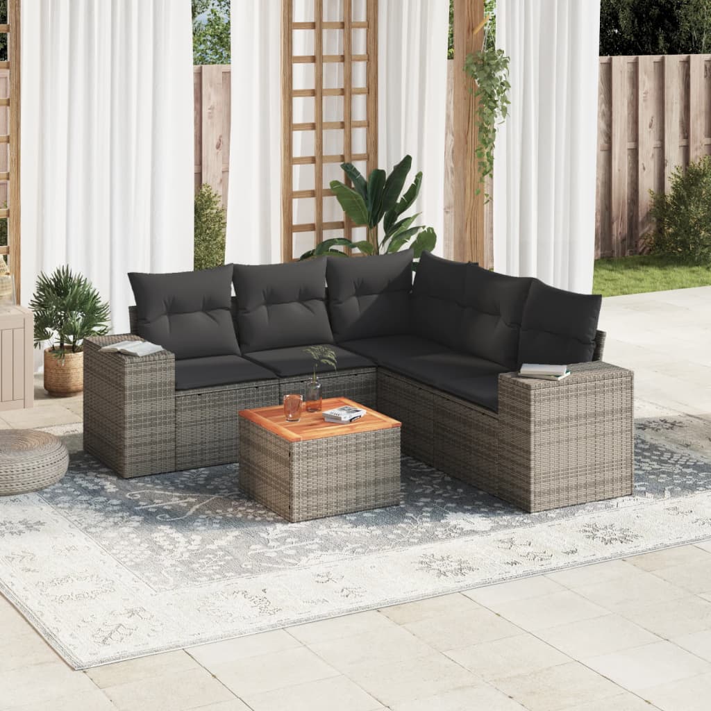 vidaXL 6-tlg. Garten-Sofagarnitur mit Kissen Grau Poly Rattan