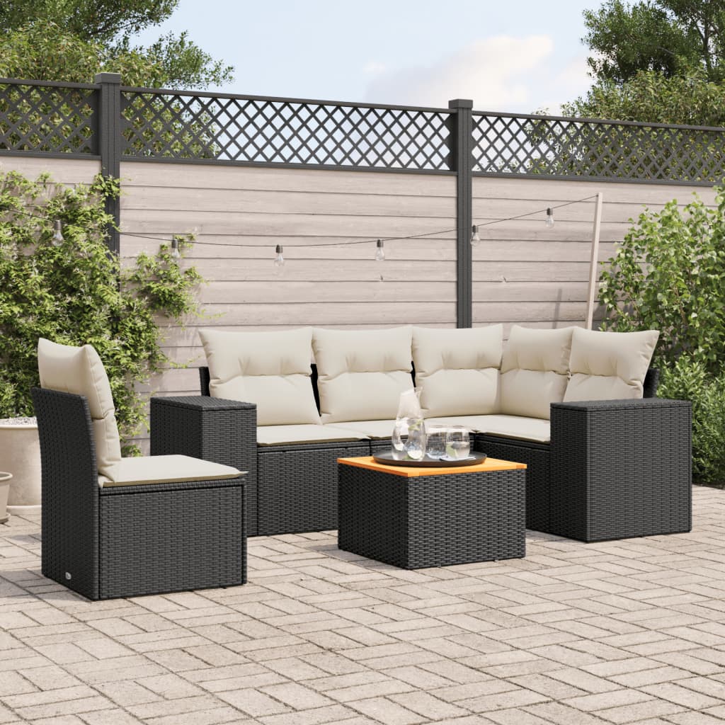 vidaXL 6-tlg. Garten-Sofagarnitur mit Kissen Schwarz Poly Rattan