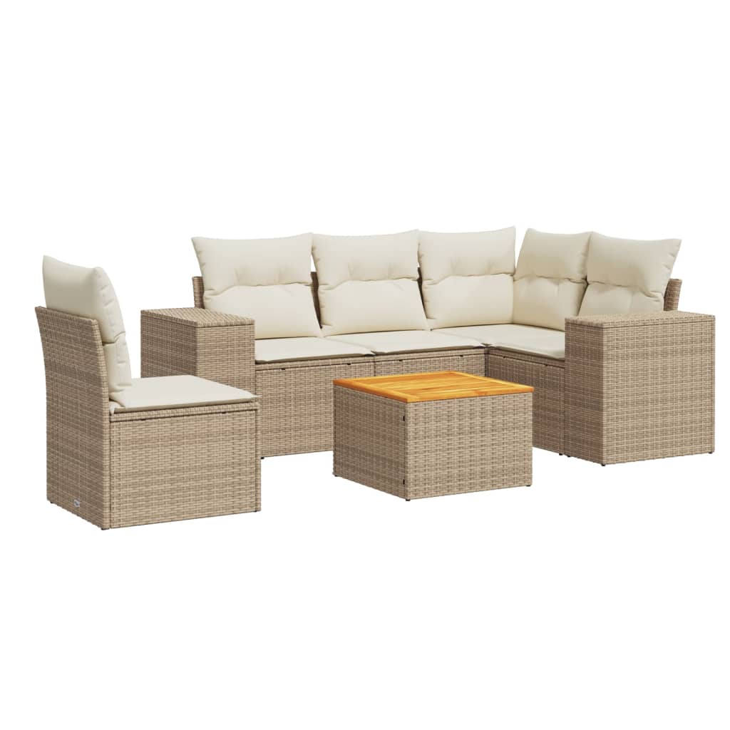 Thumbnail - vidaXL 6-tlg. Garten-Sofagarnitur mit Kissen Beige Poly Rattan
