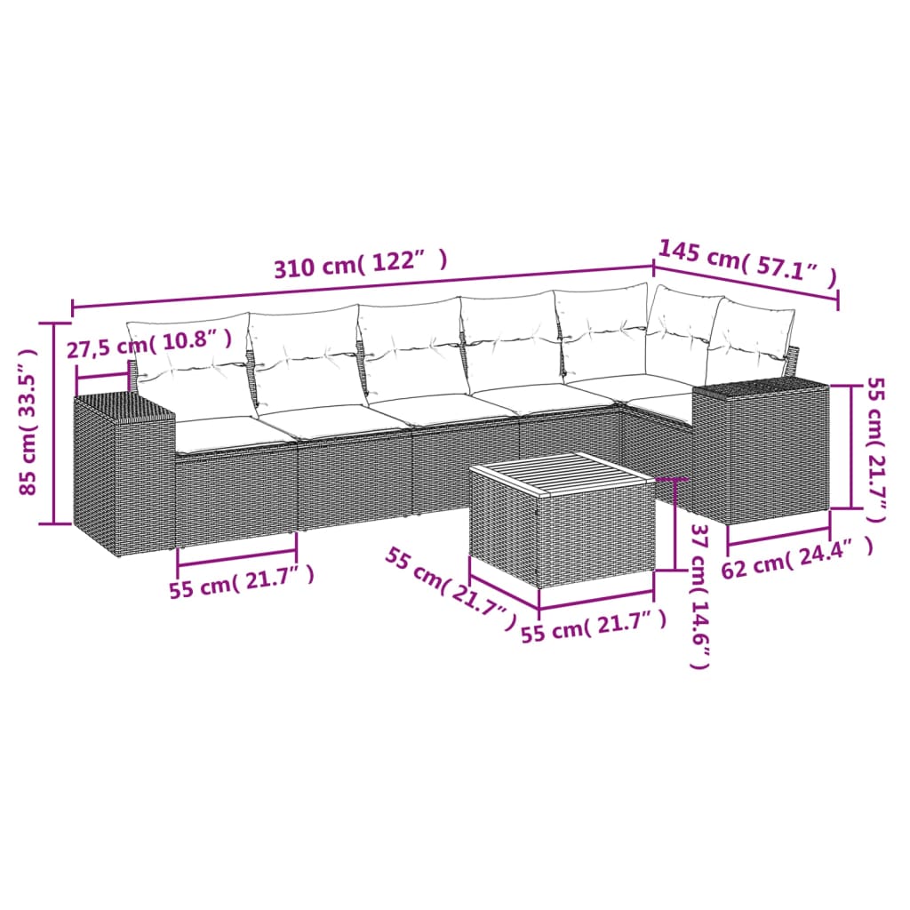 Set canapele de grădină, 7 piese, cu perne, gri, poliratan 3225458 - imagine 3