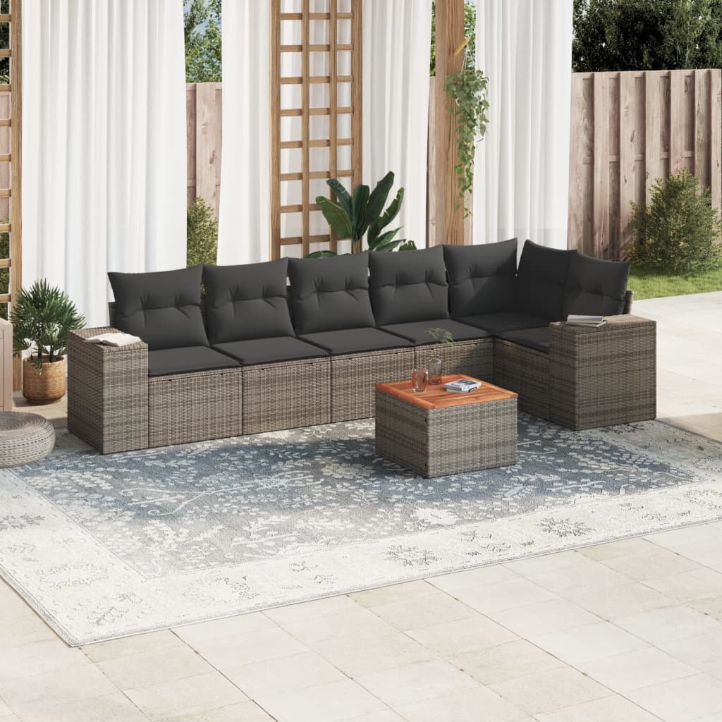 vidaXL 7-tlg. Garten-Sofagarnitur mit Kissen Grau Poly Rattan