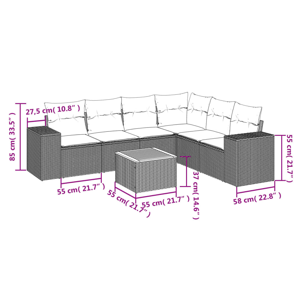 Set canapele de grădină cu perne, 7 piese, negru, poliratan 3225460 - imagine 3
