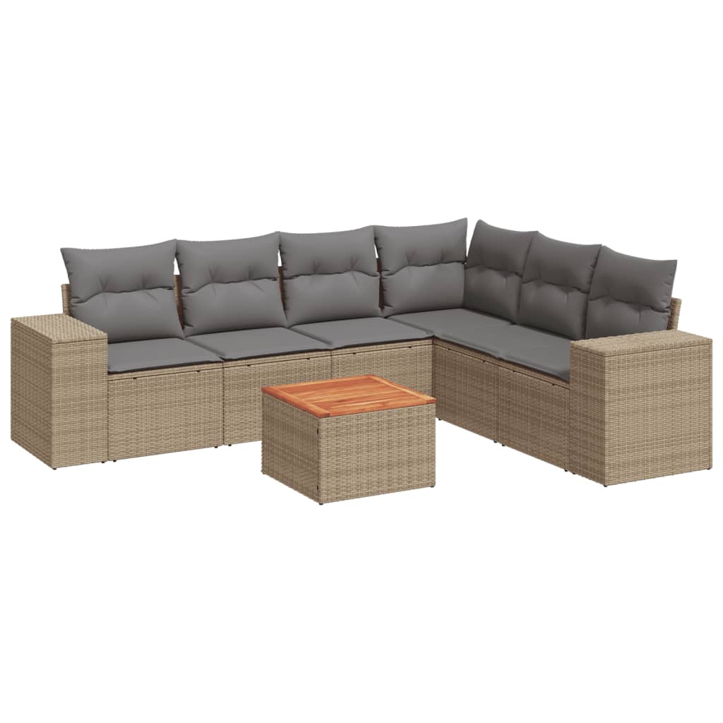 Thumbnail - vidaXL 7-tlg. Garten-Sofagarnitur mit Kissen Beige Poly Rattan