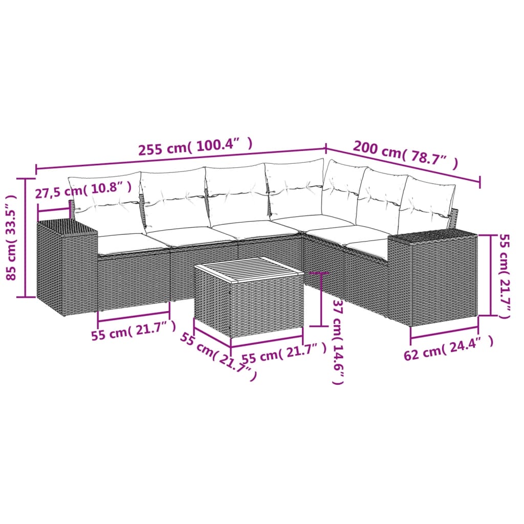 Set canapele de grădină, 7 piese, cu perne, gri, poliratan 3225465 - imagine 3