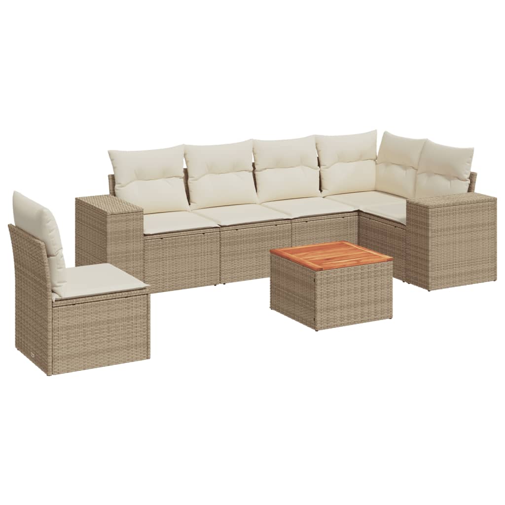 Thumbnail - vidaXL 7-tlg. Garten-Sofagarnitur mit Kissen Beige Poly Rattan